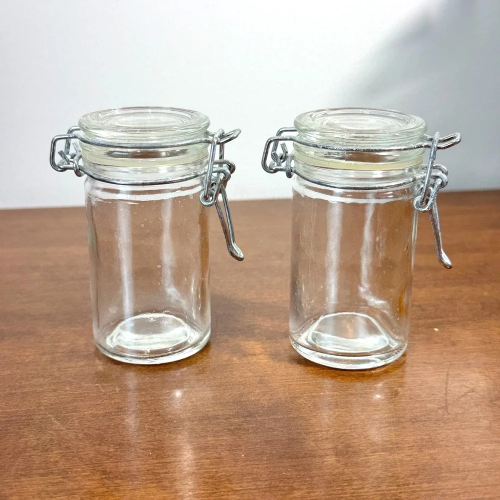 Mini Glass Clamp Lid Storage Jars Canisters Airtight 4 oz Spice Craft Set of 2